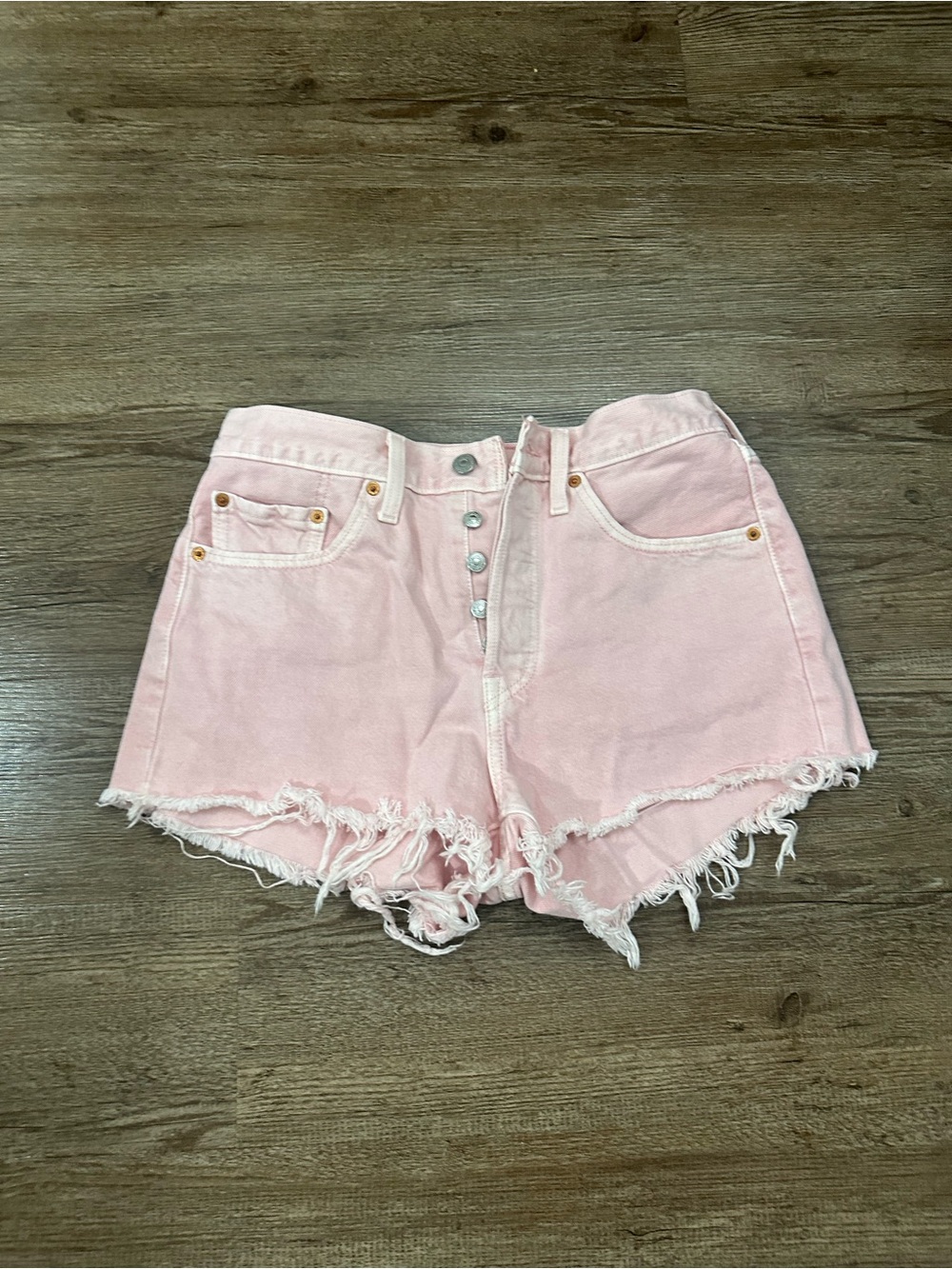 Levi's 501 Pink Distressed Denim Shorts
